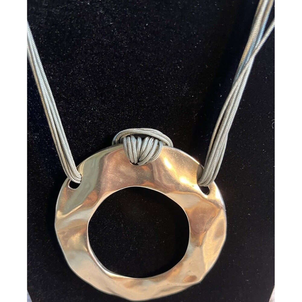 Chico's Sage Multi Strand Silk Cord Silver Tone Hoop Pendant Necklace 23"